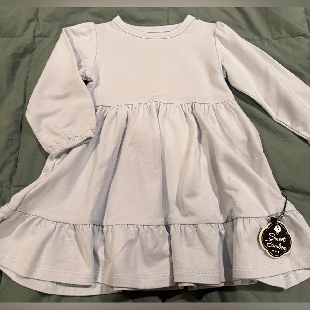 Sweet Bamboo White Long-Sleeve Ruffle Kids Dress